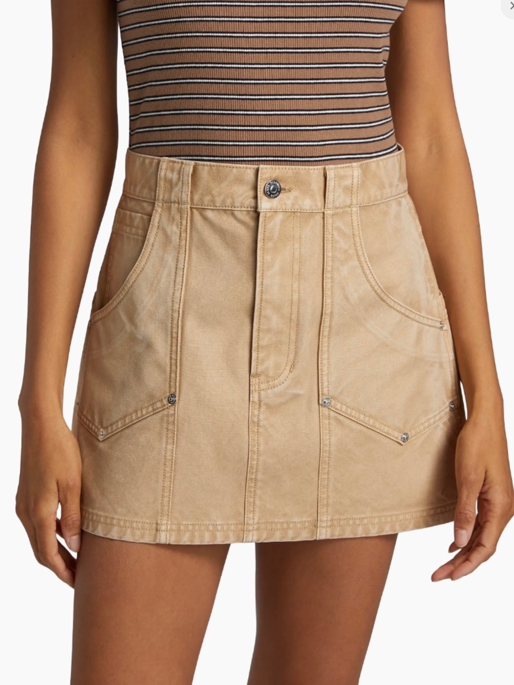 Veronica Beard Stelene High Waist Denim Khaki Mini Skirt Tan Stone Khaki Size 0